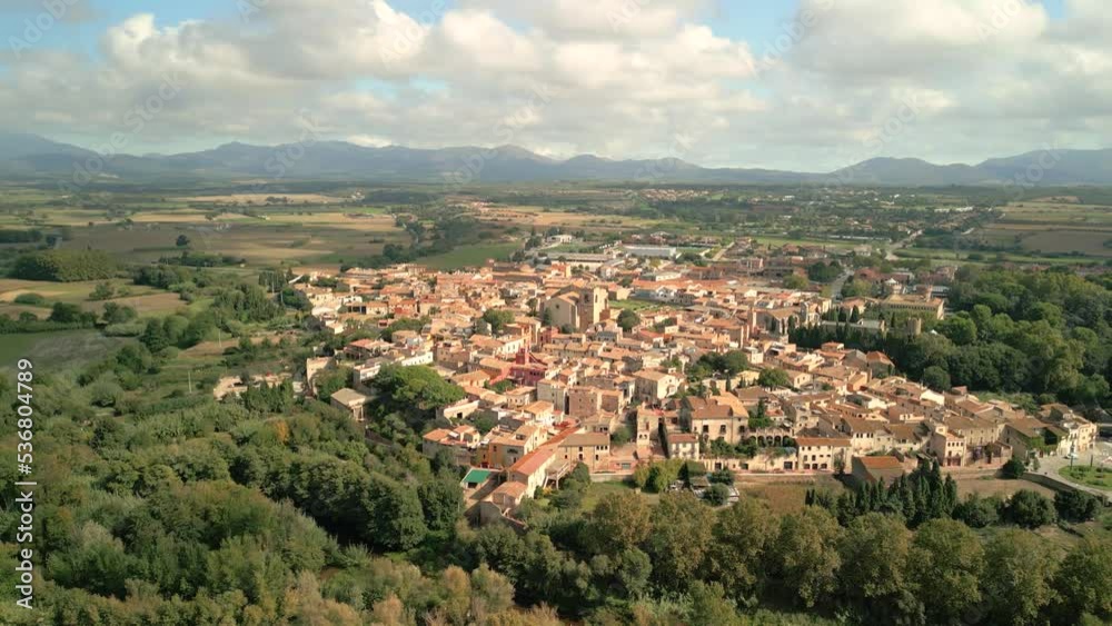 Aerial images of the town of Peralada in Girona Spain Figueres beach of the Mediterranean Aerial images of the town of Peralada in Girona Spain Figueres beach of the Mediterranean