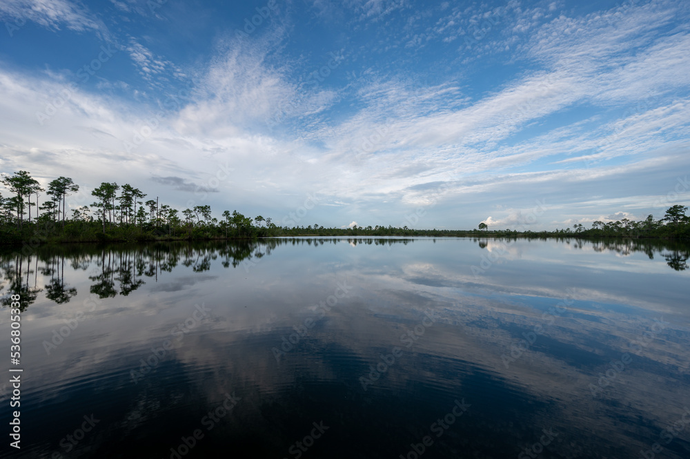 Summer cloudscape over Pine Glades Lake in Everglades National Park, Florida.