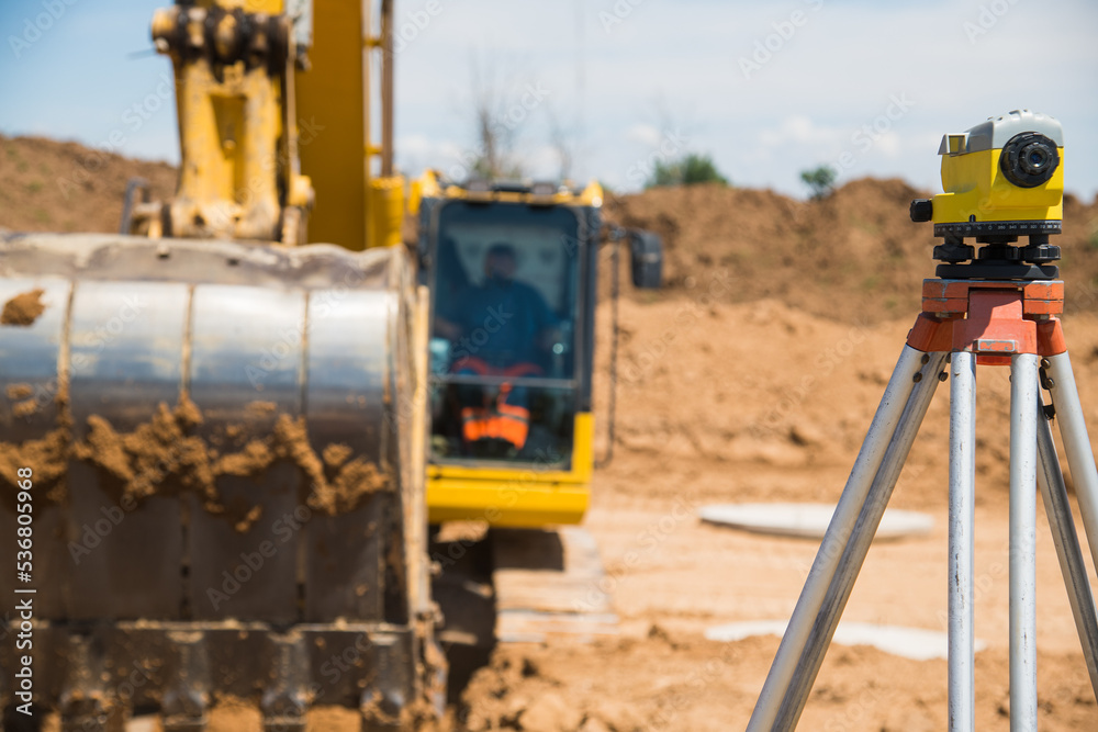 Surveyor equipment tacheometer or theodolite outdoors at construction site Surveyor equipment tacheometer or theodolite outdoors at construction site