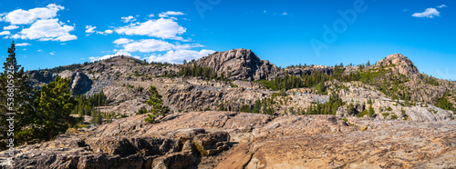 Konstfotografi Autumn landscape panorama over the rugged terrain of the rocky hill at Donner Summit, Placer County, Northern California