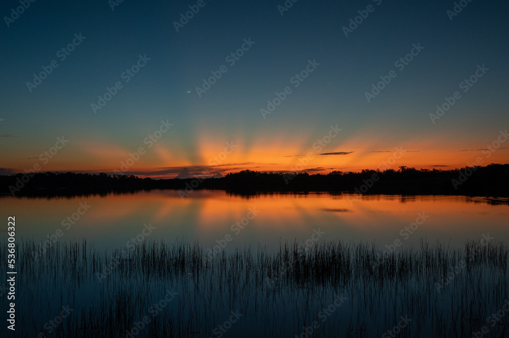 Colorful sunrise over Nine Mile Pond in Everglades National Park, Florida.