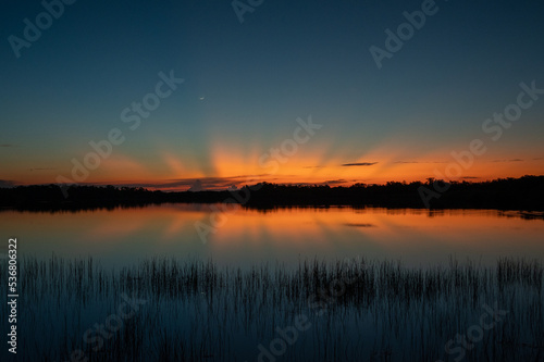 Colorful sunrise over Nine Mile Pond in Everglades National Park  Florida.