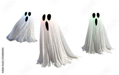 3d Illustration of White Ghost Ornament for Holiday Concept with Happy Halloween.