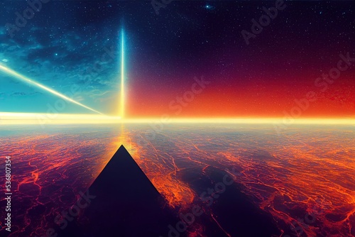 Metaverse space colorful background with red and blue neon dynamic geometric lines