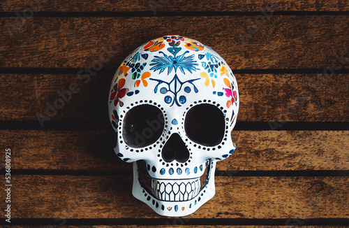 Photos Calavera decorada, pintada con flores, temáctica día de muertos, halloween