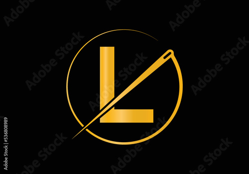 Initial Letter L With Tailor Logo, Needle and Thread Combination for Embroidery, Textile, Fashion, Cloth, Fabric Template. photo