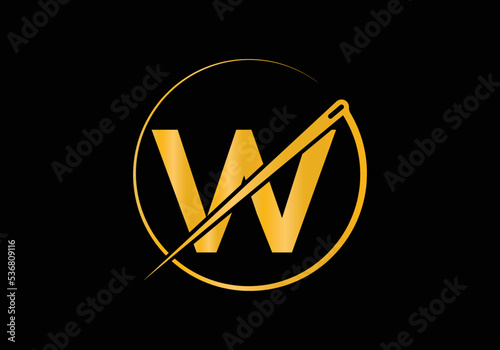 Initial Letter W With Tailor Logo, Needle and Thread Combination for Embroidery, Textile, Fashion, Cloth, Fabric Template.