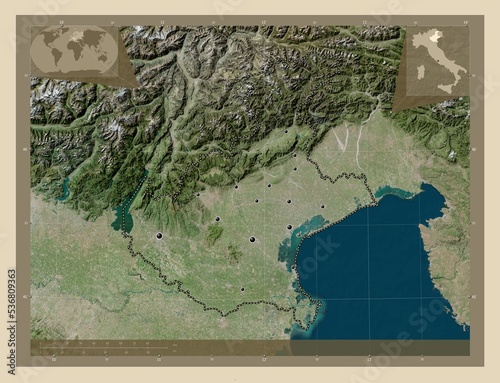 Veneto, Italy. High-res satellite. Major cities