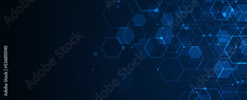 Fototapeta Naklejka Na Ścianę i Meble -  Digital technology background. Abstract hexagons background with lines and dots. Design for science, medicine or technology