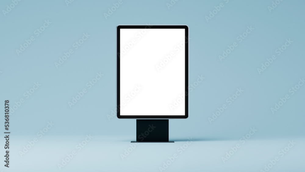 blank 3d mockup of vertical billboard outdoor stand or poster on blue background. Background or pattern. 3d rendering blank 3d mockup of vertical billboard outdoor stand or poster on blue background. Background or pattern. 3d rendering