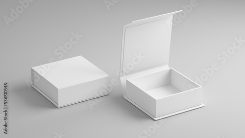 White folding gift box - Opened and closed gift box. 3d rendering mock up. photo
