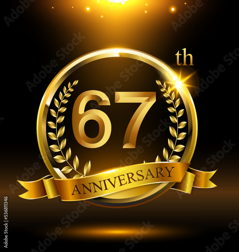 67th golden anniversary logo with ring and ribbon,wreath