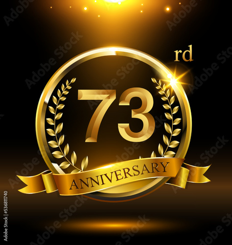 73rd golden anniversary logo with ring and ribbon,wreath