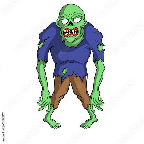 full body zombie cartoon, vector clip art ilustration with simple gradient