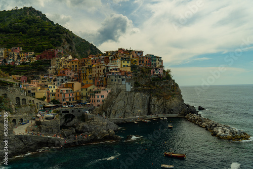 Scenic view of villages in Cinque Terre region of Italy.
