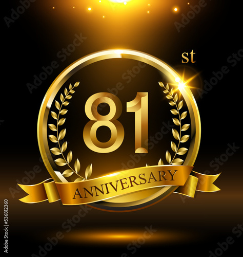81st golden anniversary logo with ring and ribbon,wreath