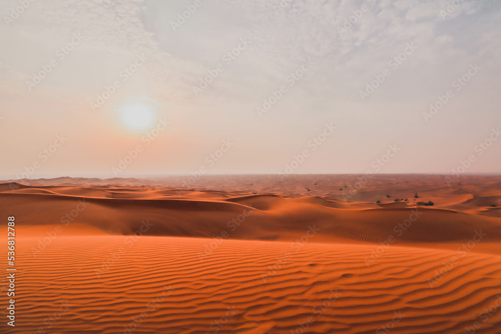 Sunset in sand dunes of desert