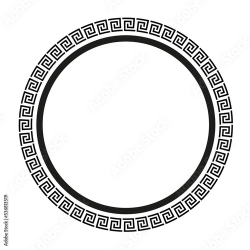 Ancient Greek key black frame pattern, round antique border from Greece
