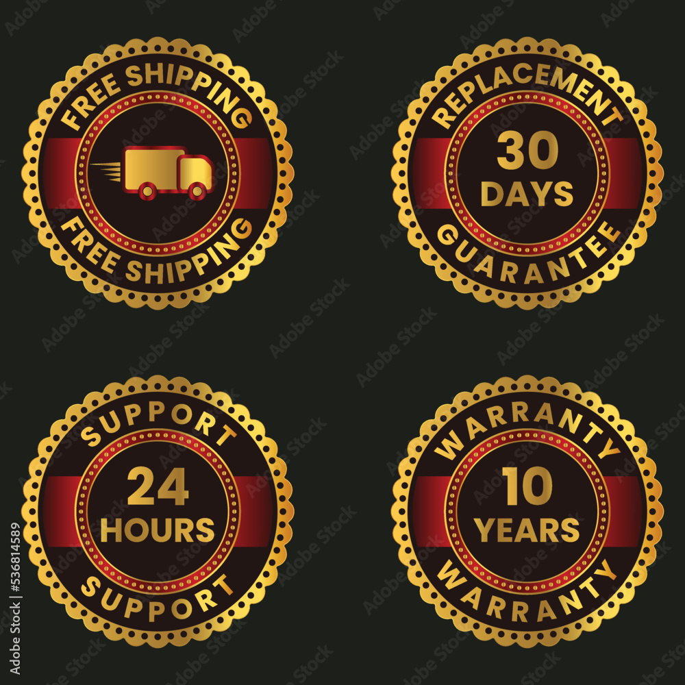 24 hours support money back guarantee and warranty badge set