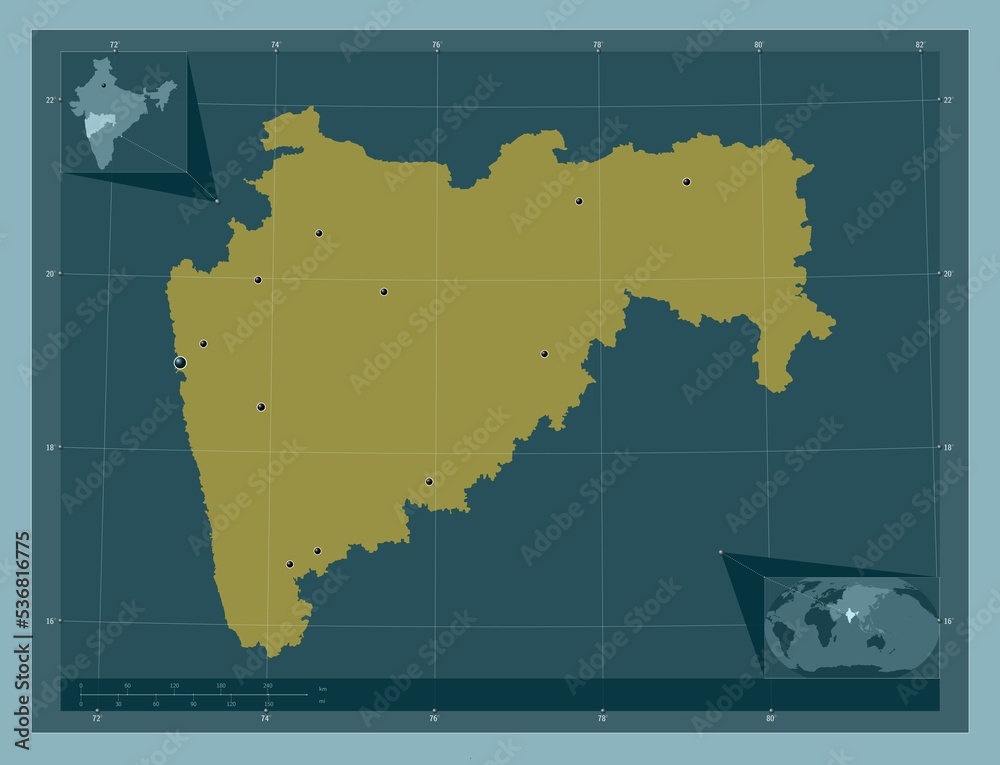 Maharashtra, India. Solid. Major cities