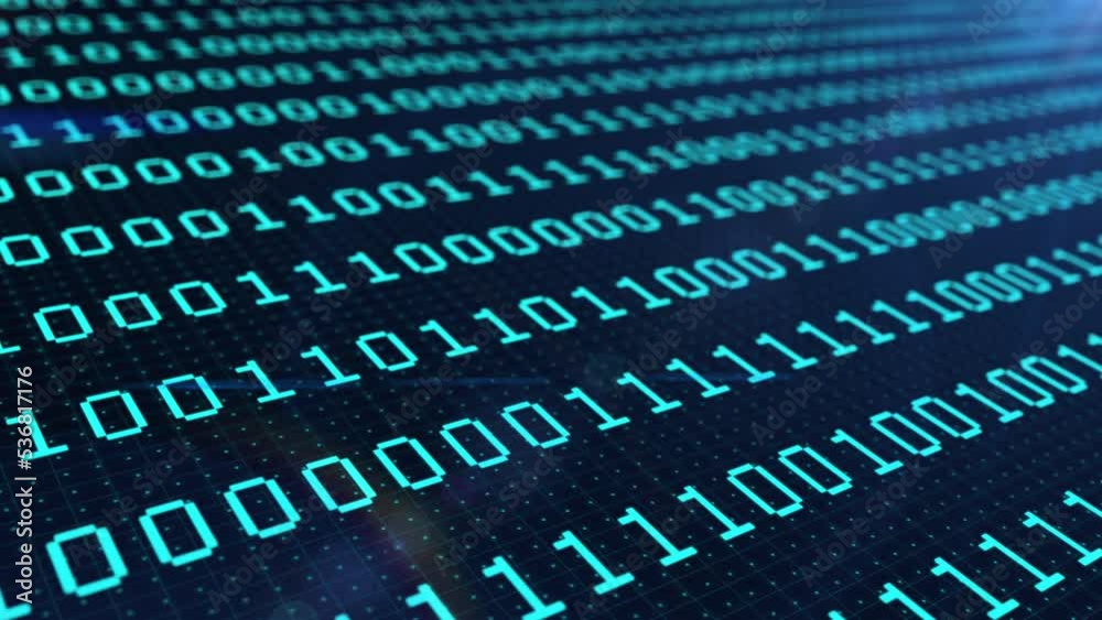Columns of blue binary code digital symbols. Futuristic big data information technology concept. Computer generated animation.