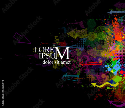 Colourful bright ink splat design with a black background