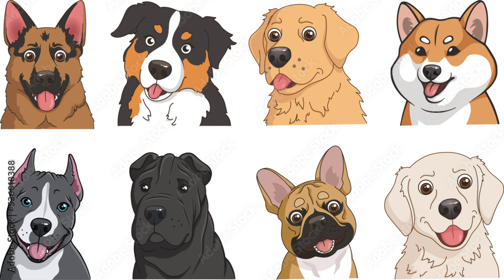 Dog vector stickers cartoon portrait breeds