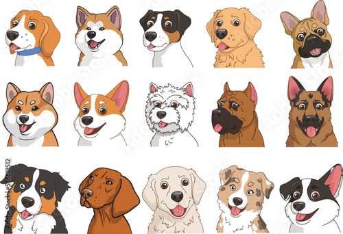 Fototapeta Naklejka Na Ścianę i Meble -  Dog vector stickers cartoon portrait breeds