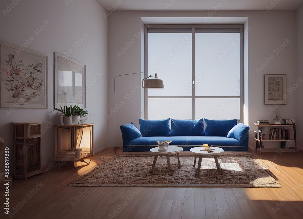 Fototapeta premium Modern living room design with sofa and coffee table. 3d rendered art. 
