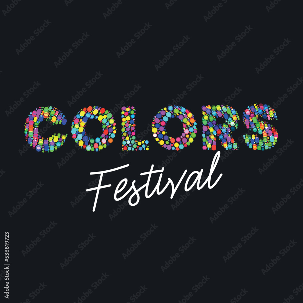 Colors font alphabet letters. Modern logo typography. Color creative art typographic design. Festive letter set. Colors festival, headline, color cover title, colorful circles. Isolated vector typeset