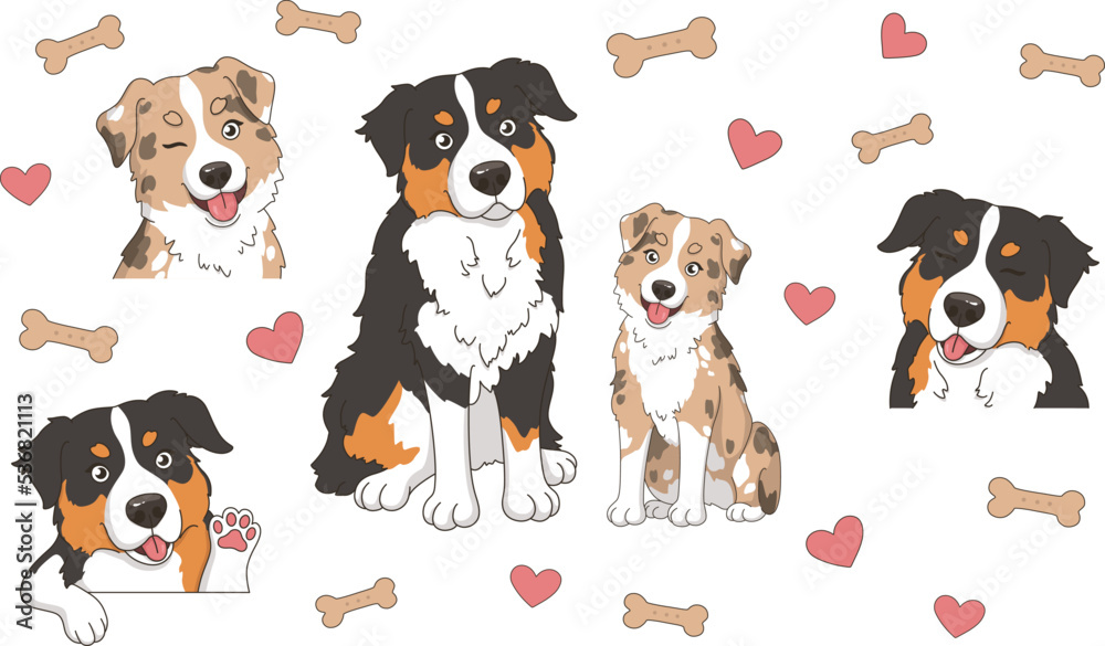Aussie sticker pack set of icons cartoon portraits Aussie sticker pack set of icons cartoon portraits