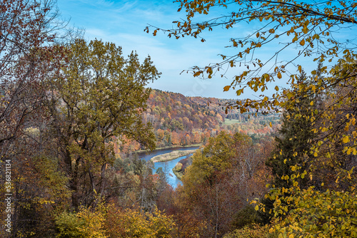 Landscape view of Gauja river valley from the hill in Sigulda, Latvia. photo