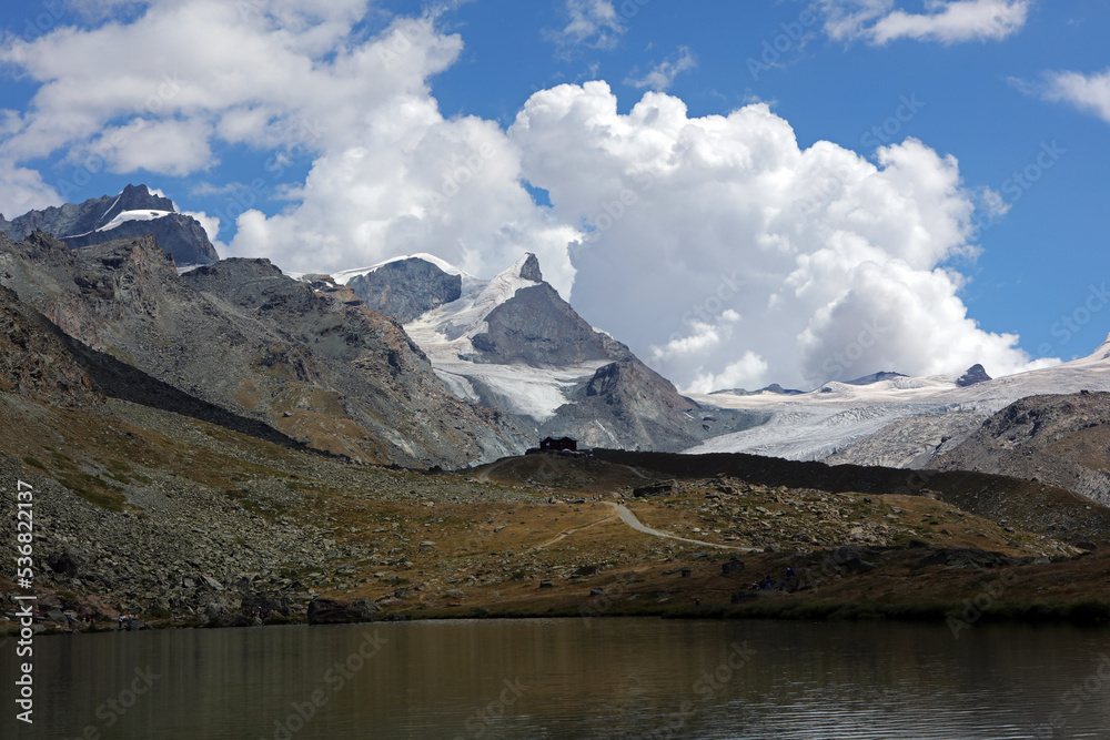 Five Lakes Trail - Stellisee lake and Matterhorn in Swiss Alps, Zermatt, Switzerland