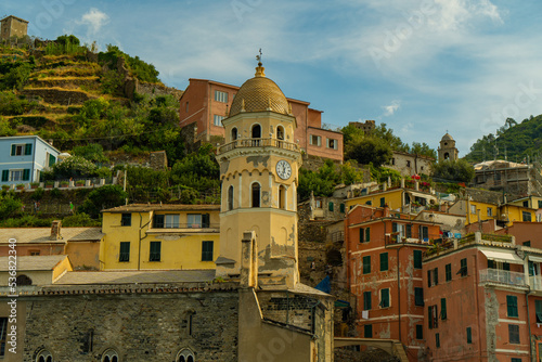 Scenic view of villages in Cinque Terre region of Italy.