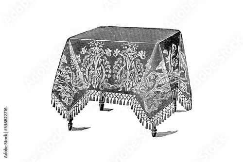 Table with tablecloth - Vintage Illustration