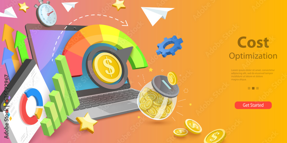 3D Vector Conceptual Illustration of Cost Optimization, Price Reduction and Financial Management