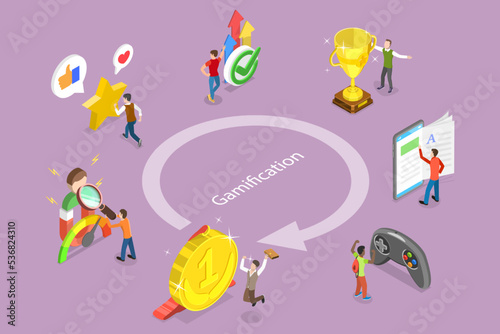 3D Isometric Flat Vector Conceptual Illustration of Gamification, Business or Marketing Strategy