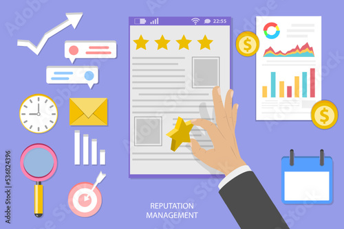 Flat Vector Conceptual Illustration of Online Reputation Management, Customer Rating