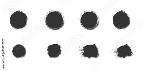 Black paint backgrounds and splatters with shadows. Flat vector illustration.