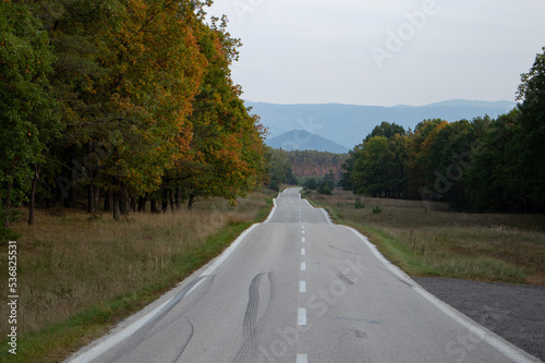 Country road with hills in the background