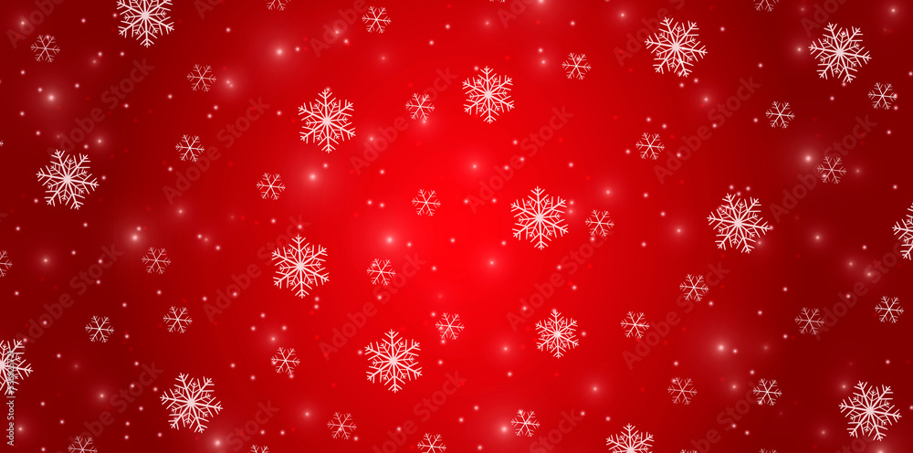 White snowflakes on a red gradient background