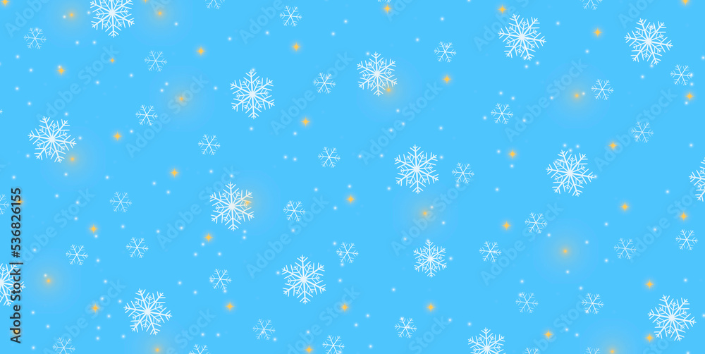 Blue winter Christmas background with snowflakes and falling snow