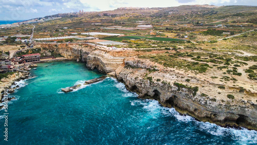 Aerial view of Anchor Bay in Mellieha, Malta