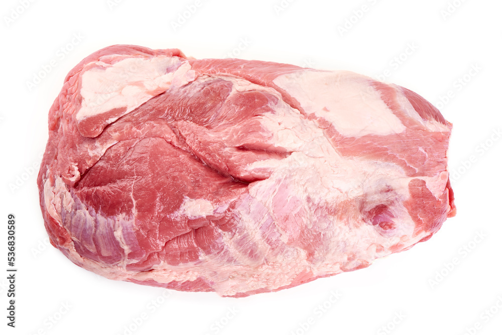 Raw ham part, pork gammon cuts, isolated on white background.
