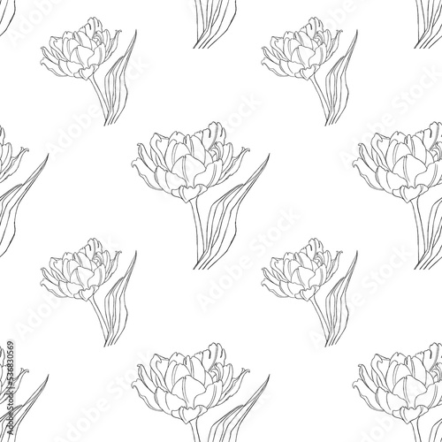 Seamless pattern with minimalist flowers. Print with tulips in a minimalist style. Print for textiles  wallpaper  accessories  clothes  postcards  posters  logos.