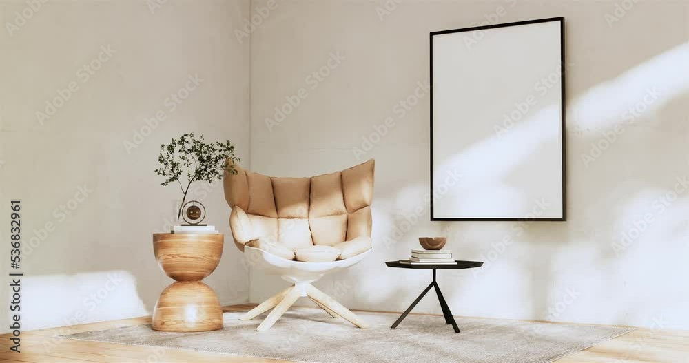 Armchair sofa and decoration japanese on Modern room interior wabisabi style.3D rendering