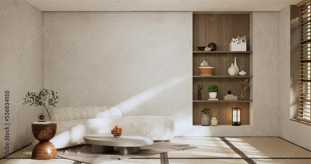 Armchair sofa and decoration japanese on Modern room interior wabisabi style.3D rendering Armchair sofa and decoration japanese on Modern room interior wabisabi style.3D rendering