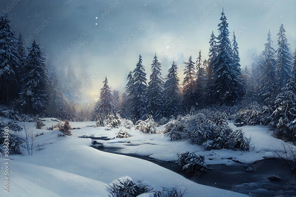 Naklejka premium Winter forest illustration