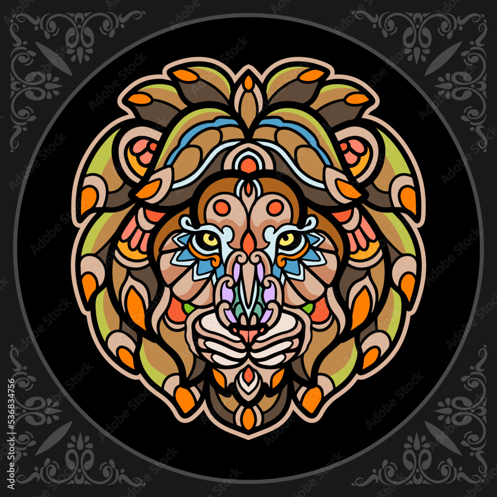 Colorful Lion head mandala arts isolated on black background