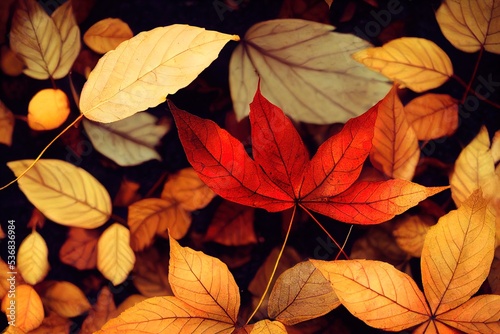 Autumn Leaf. Colorful background of multicolor leaves with natural light. Ai generated image